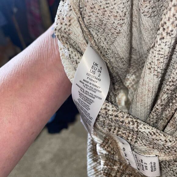 Topshop Petite high waisted bengaline flared pants tan check Stretch US SZ sm - Picture 9 of 11